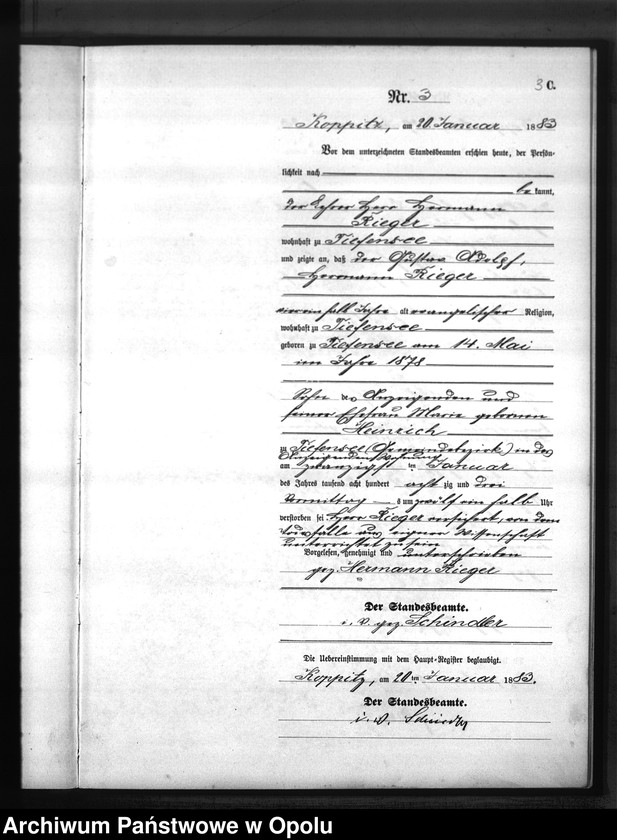 Obraz 6 z jednostki "Sterbe-Neben-Register Standesamts Koppitz pro 1883"