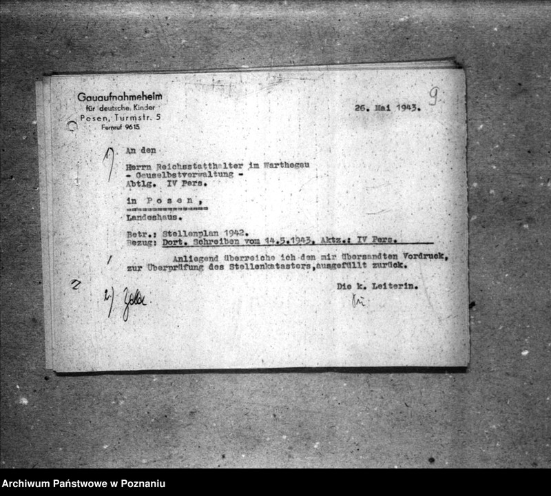 Obraz 13 z jednostki "Schriftwechsel mit der Gauselbsverwaltung vom 1 IV 1943 bis 31 III 1944. [Korespondencja w sprawach finansowych]."