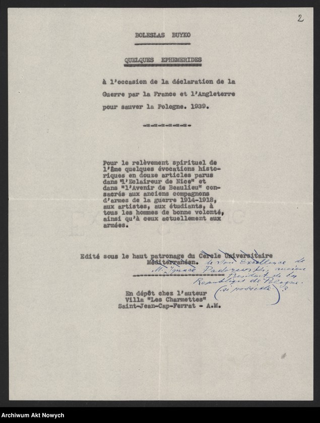 image.from.unit.number "Buyko Bolesław; Załączniki: a) strona tytułowa, ustęp i spis rozdziałów książki B. Buyko; Quelques ephemerides"... Pour sauver la Pologne 1939; b) wycinki prasowe; L.1"