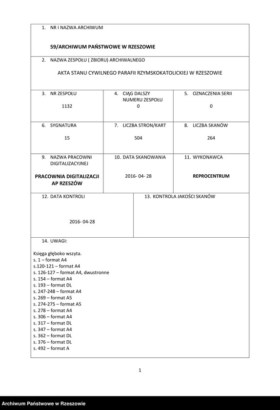Obraz 1 z jednostki "Księga małżeństw Parafia Rzymskokatolicka Rzeszów oraz Pobitno, Staroniwa, Wilkowyja, Załęże, Zwięczyca"