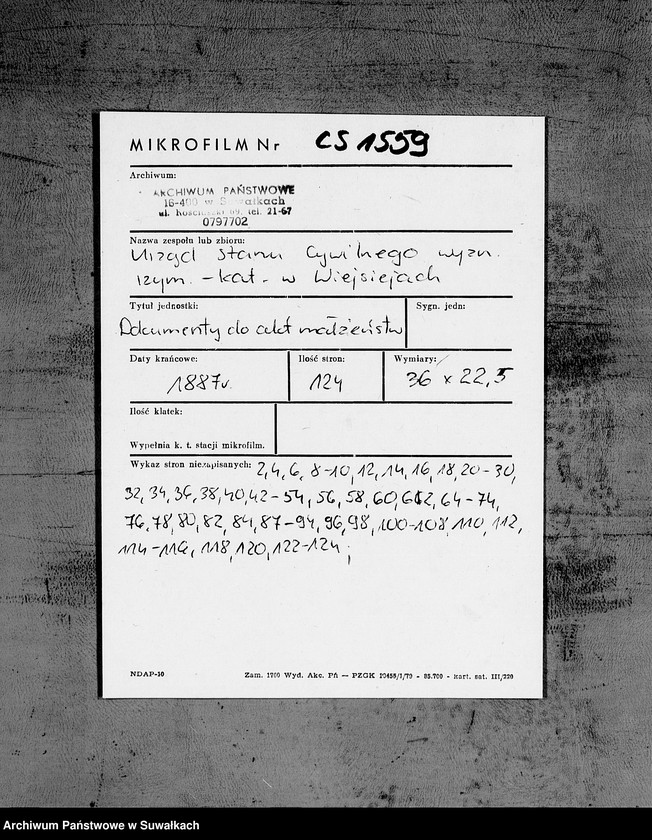 image.from.unit.number "Dokumenty K Knige Brakosočetavšichsja v Vejsejskom R.K. Prichodu v 1887 godu"