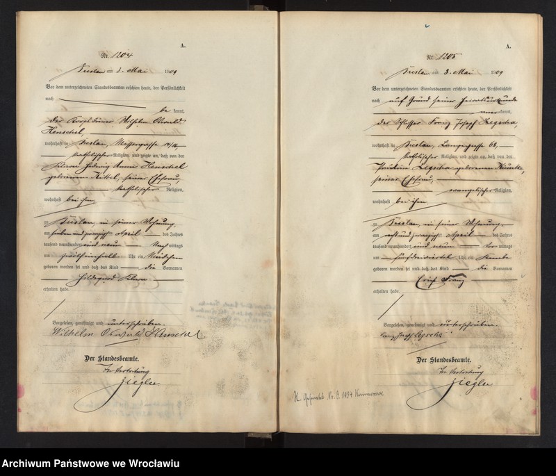 image.from.unit.number "Geburts-Haupt-Register Breslau I 1909 Band 4"