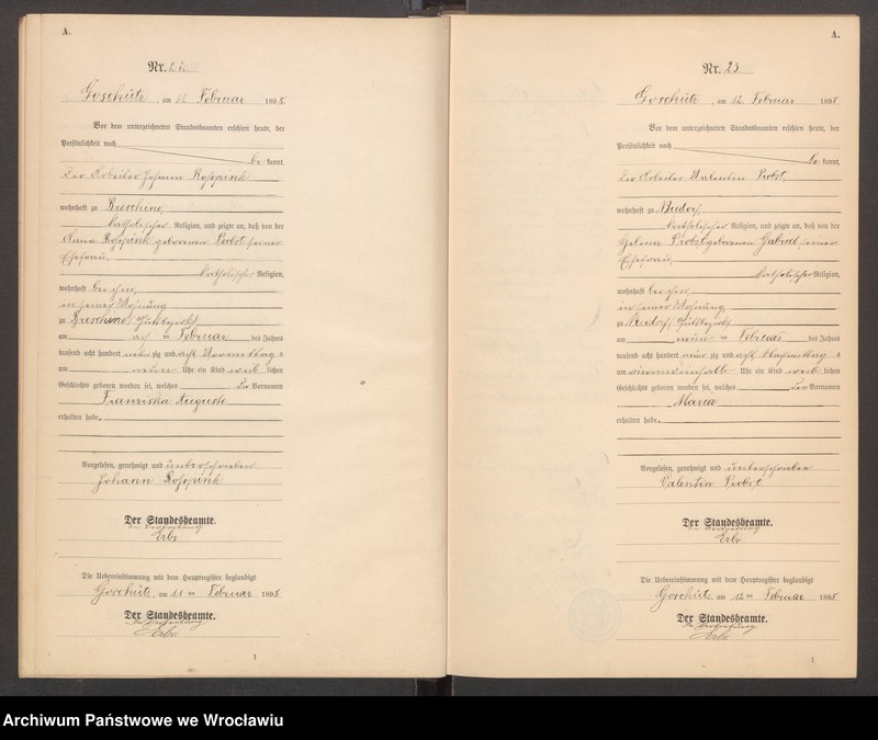 Obraz 14 z jednostki "księga urodzeń Urzędu Stanu Cywilnego w Goszczu (Goschütz) 1898"