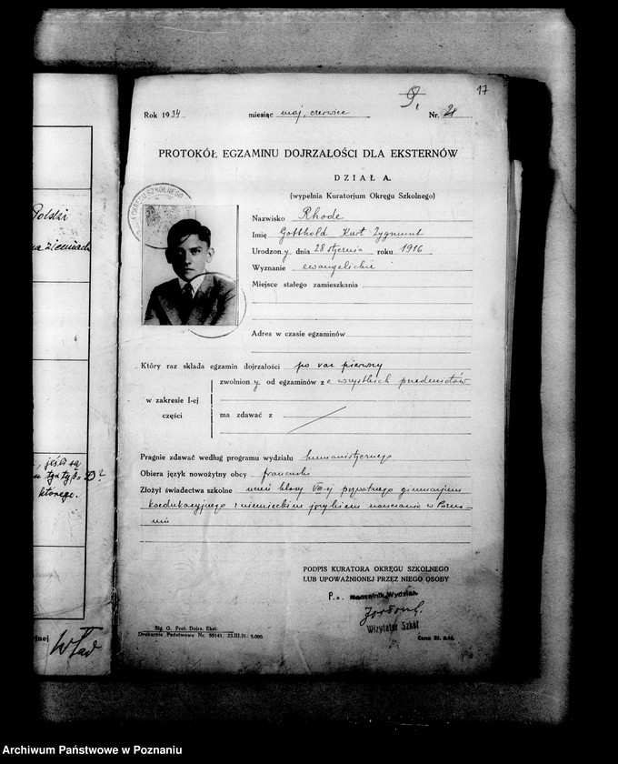 Obraz 20 z jednostki "Protokoły z egzaminów dojrzałości dla eksternistów abiturientów, prywatnego gimnazjum koedukacyjnego z niemieckim językiem nauczania imienia Schillera w Poznaniu"