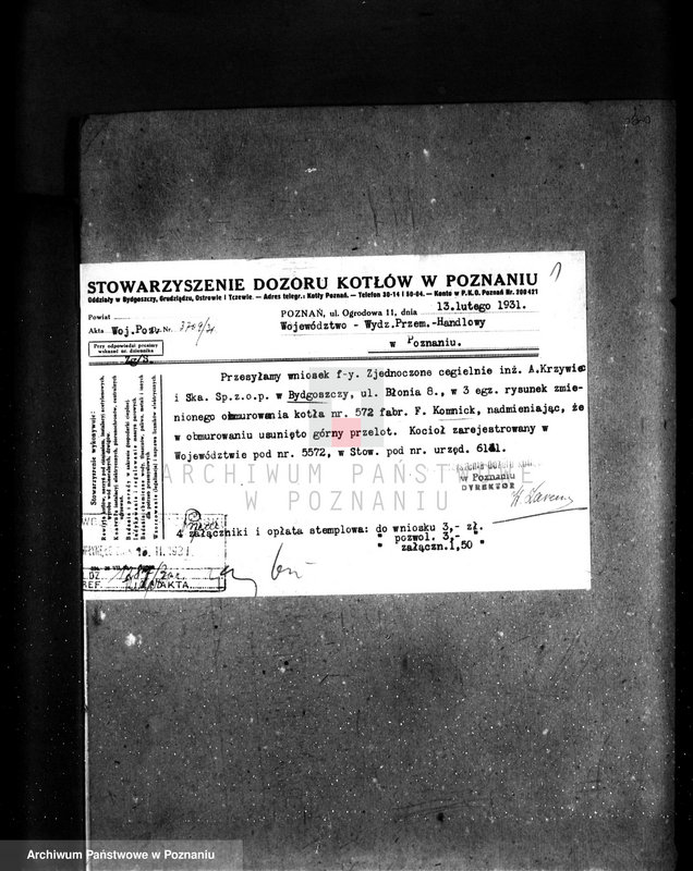 Obraz 5 z jednostki "Zjednoczone cegielnie inżyniera A. Krzywieca i ski. w Bydgoszczy - nr woj. kotła 5572"