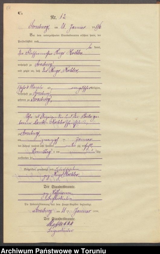 image.from.unit.number "Sterbe-Neben-Register Strasburg , Stadt für das Jahr 1896"