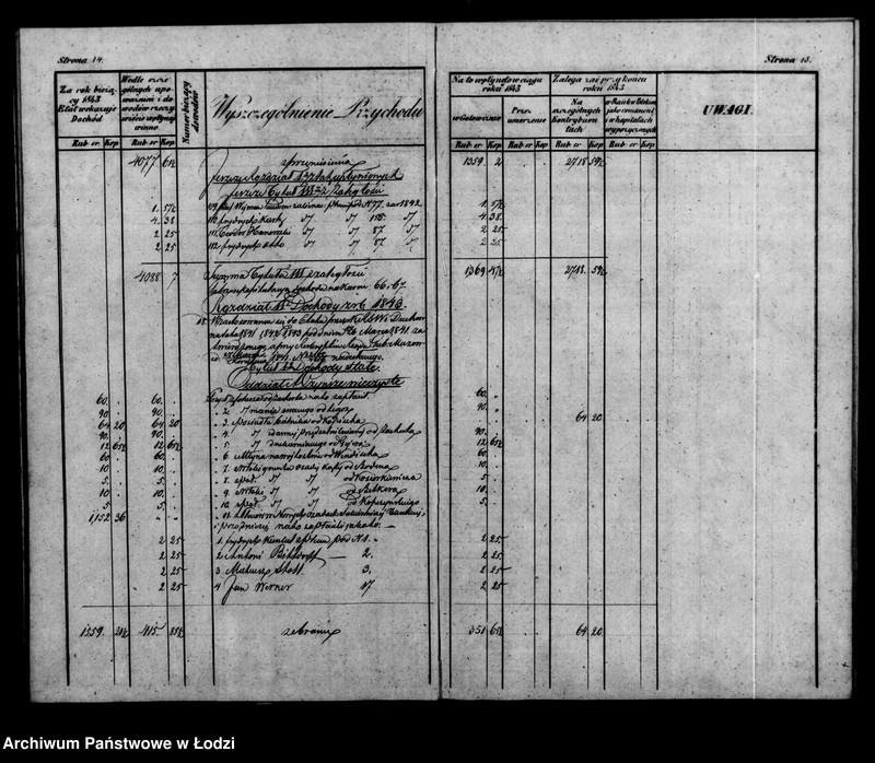 Obraz 14 z jednostki "Rachunek kasy ekonomicznej m. Łodzi za rok 1843"