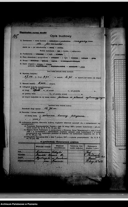 Obraz 19 z jednostki "Zatwierdzenie zakładu przemysłowego /Budowa magazynu/ fabryki drzewa/ / Bystrzyckiego w Orzechowie Zjednoczone Fabryki Przeróbki Drzewa"