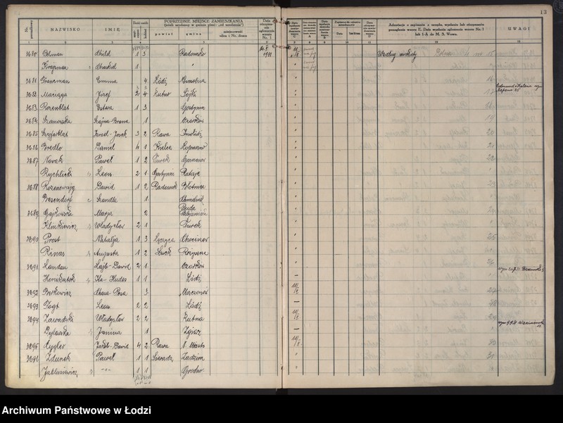 image.from.unit.number "Księga kontroli ruchu ludności (rejestr osób przybywających do gminy) Łódź, komisariat III, ks. II, nr 3484-6892"