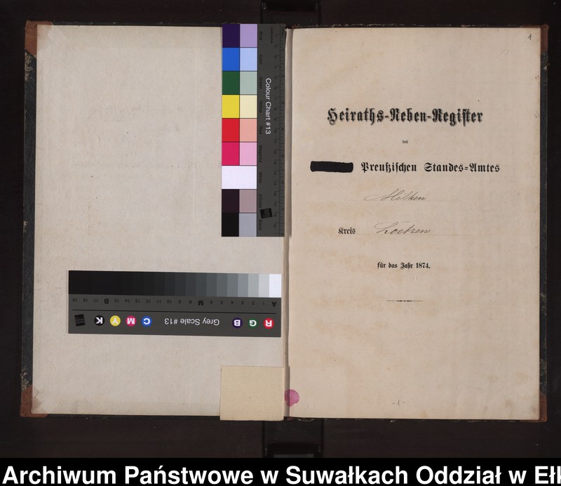 Obraz z jednostki "Heiraths-Neben-Register des Preussischen Standes-Amtes Milken Kreis Loetzen"