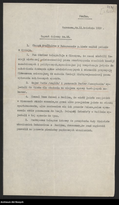 image.from.unit.number "Raporty polityczne, wiadomości różne z Warszawy i Paryża; "Pro Memoria""