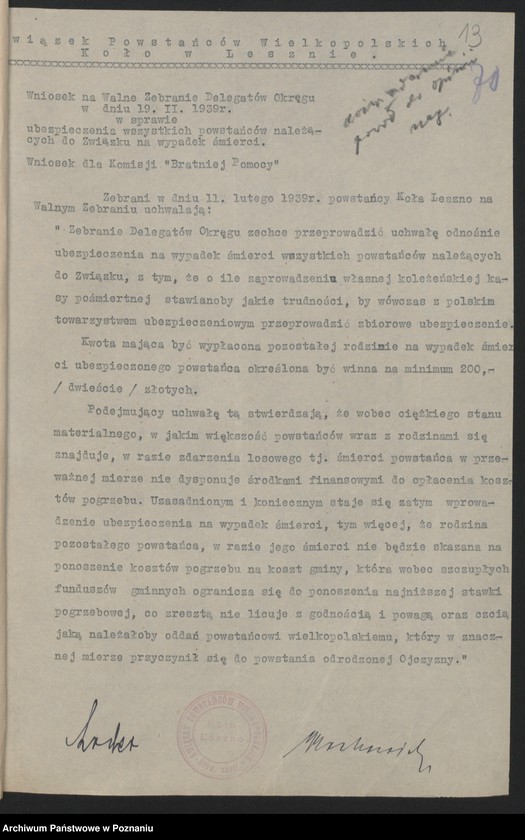 image.from.unit.number "Walny Zjazd Delegatów [wnioski na zjazd, ewidencja kół, sprawozdania sekretarza, komendanta delegatury grodzkiej, bilans]"
