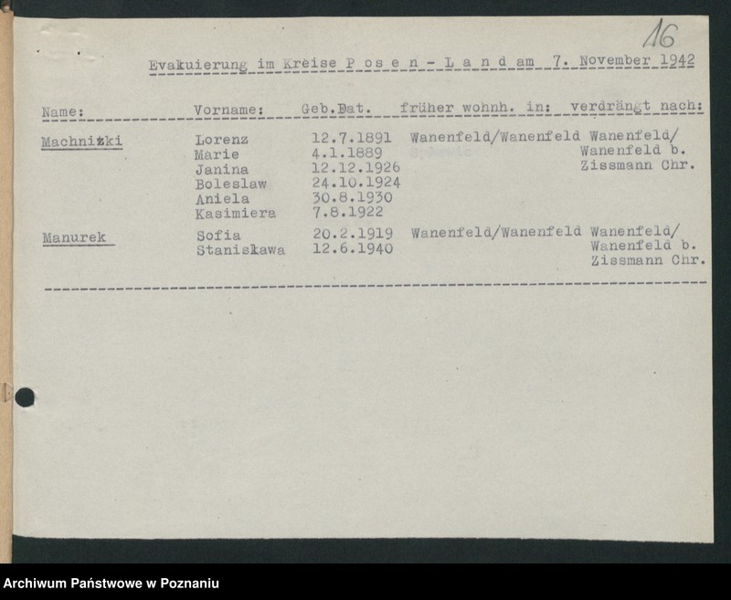 Obraz 19 z jednostki "[Wykazy wysiedlonych Polaków] Posen - Land I [Poznań - Powiat]"