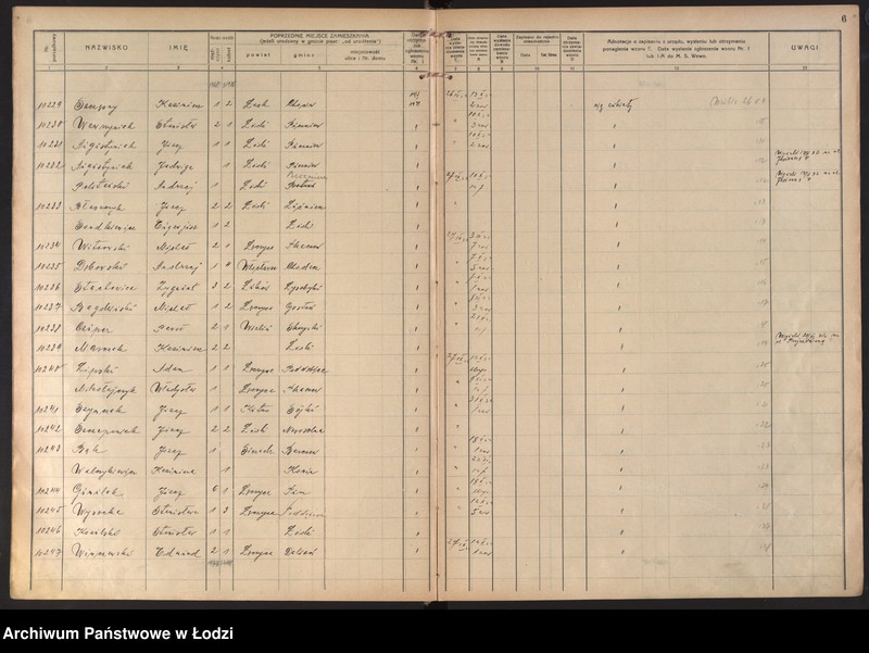 image.from.unit.number "Księga kontroli ruchu ludności (rejestr osób przybywających do gminy) Łódź, komisariat I, t. IV, nr 10158-11736"