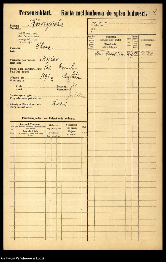 Obraz 10 z jednostki "[Spis ludności Łodzi] Kuczyńska - Kujawiński"