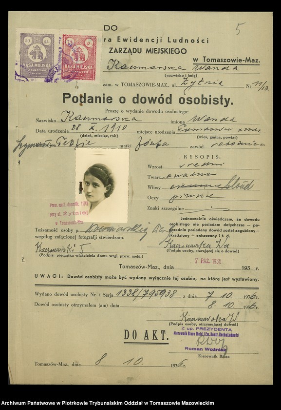 image.from.unit.number "Dowodów osobistych od nr 1334 do 1550. Tom VIII"