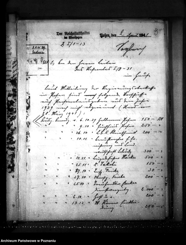 Obraz 7 z jednostki "Reguerungsoberkasse in Posen- Vorschüsse und Verwahrungen aus 1939/ 1940"