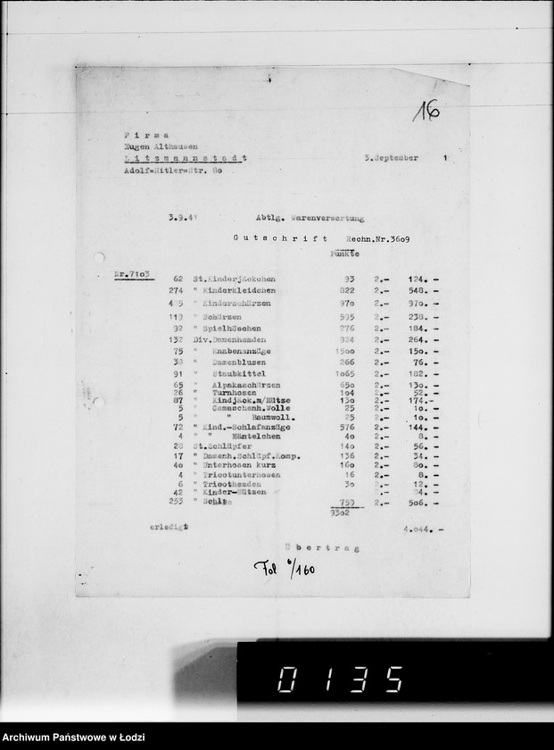 Obraz 20 z jednostki "Ausgehende Rechnungen [za dostawy towarów dla Getta]"