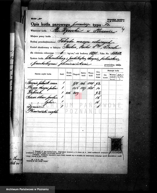 Obraz 8 z jednostki "Fabryka Maszyn Rolniczych w Pleszewie pow. jarociński nr fabr. kotła 15252 nr woj. kotła 6102"