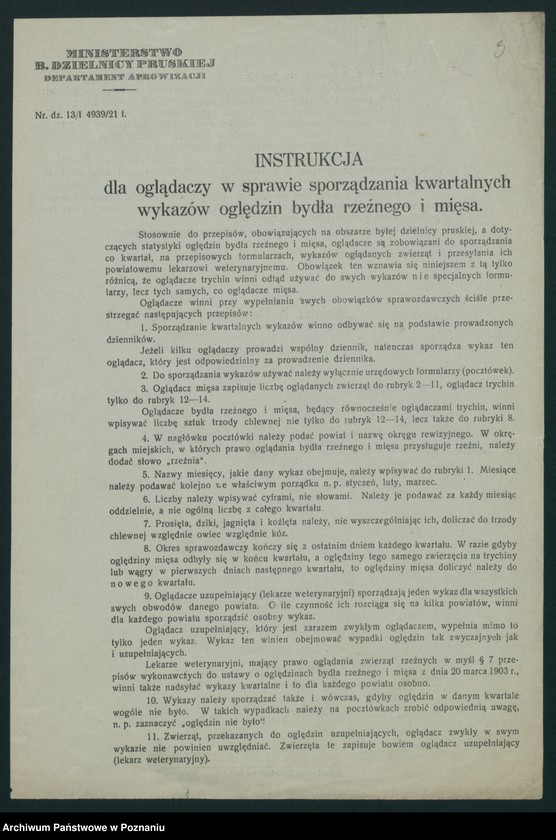 Obraz 5 z jednostki "[Korespondencja w sprawie sporządzania kwartalnych wykazów oględziny bydła rzeźnego i mięsa]"