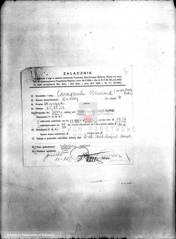 Obraz 13 z jednostki "/Podania rolników o ulgi w spłacie należności Funduszu Obrotowego Funduszu Obrotowego Reformy Rolnej z terenu powiatu wyrzyskiego"