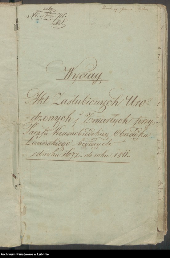 image.from.unit "Wyciąg akt zaślubionych, urodzonych i zmarłych przy parafii krasnobrodzkiej obrządku łacińskiego"