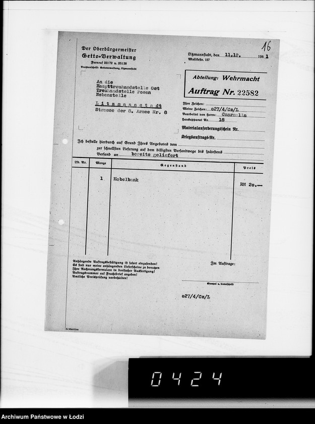 Obraz 20 z jednostki "Aufträge 22520-23089. Wehrmacht"