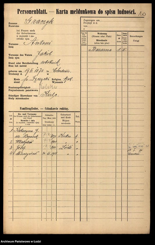 Obraz 12 z jednostki "[Spis ludności Łodzi] Graczyk - Grajlich"
