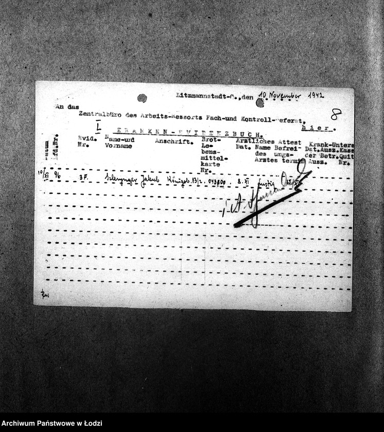 Obraz 11 z jednostki "[Wyciągi z książki ewidencyjnej chorych]"