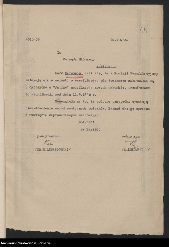 Obraz 19 z jednostki "Margonin, powiat Chodzież - akta koła."