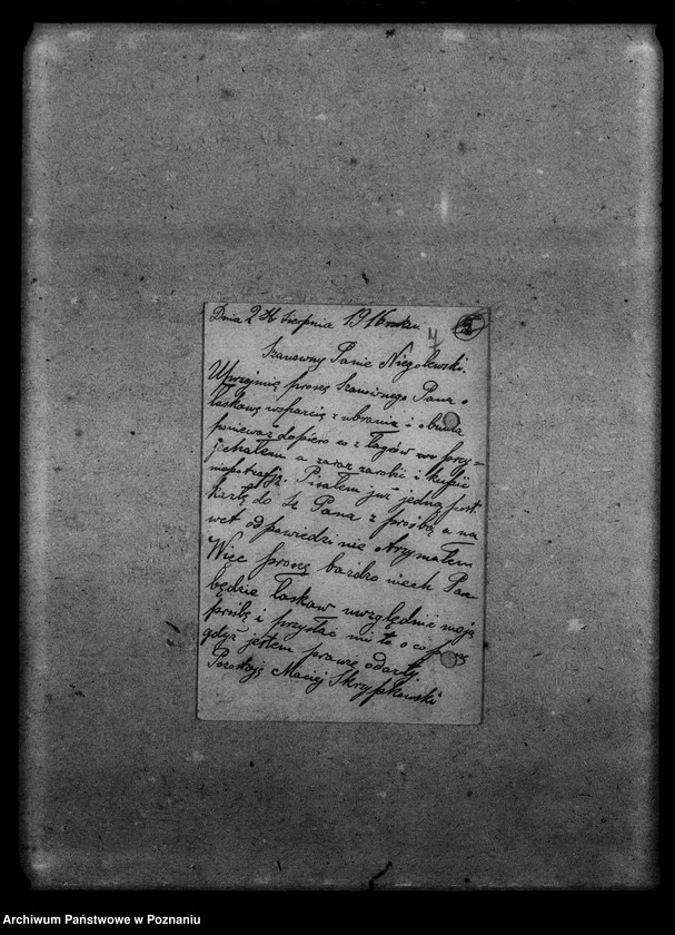 Obraz 11 z jednostki "Zbiór różny: listy i karty pocztowe byłych jeńców wojennych, zdjęcie z uroczystości ku czci Tadeusza Kościuszki, kantata na pogrzeb Kościuszki [nuty], modlitwa do błogosławionego Andrzeja Boboli."