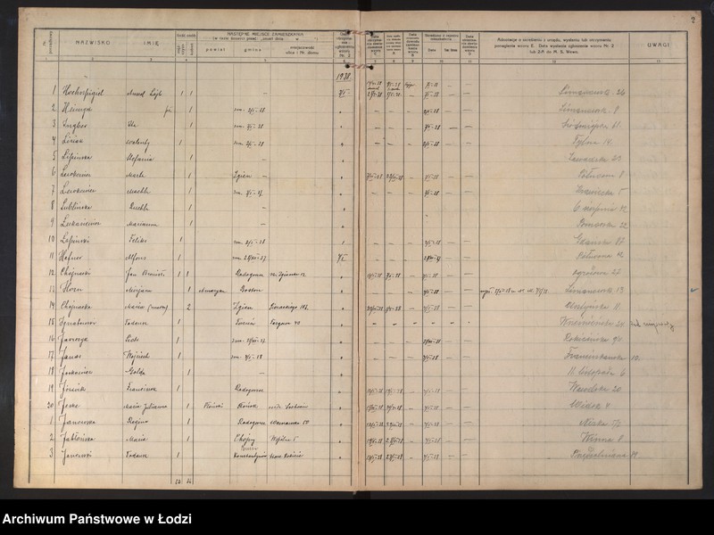Obraz 5 z jednostki "Księga kontroli ruchu ludności (rejestr osób opuszczających gminę) Łódź, zespół III, lit. H, I, J, L, Ł"