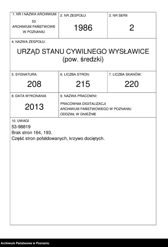 image.from.unit.number "Acta des Königlichen Standesamts Wyslawice Kreis Schroda betreffend die Aufgebotsverhandlungen pro 1900"