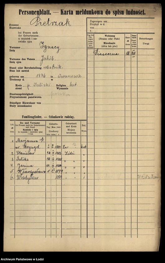 Obraz 5 z jednostki "[Spis ludności Łodzi] Pietrzak-Pietrzycki"