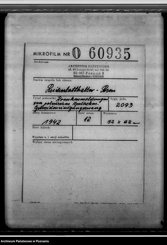 Obraz 2 z jednostki "Krankenmeldungen von polnischen Apotheken. Getreidereinigungszwang"