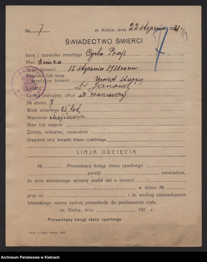 image.from.unit.number "Załączniki do akt zgonu Okręgu Bożniczego Kielce za rok 1931"