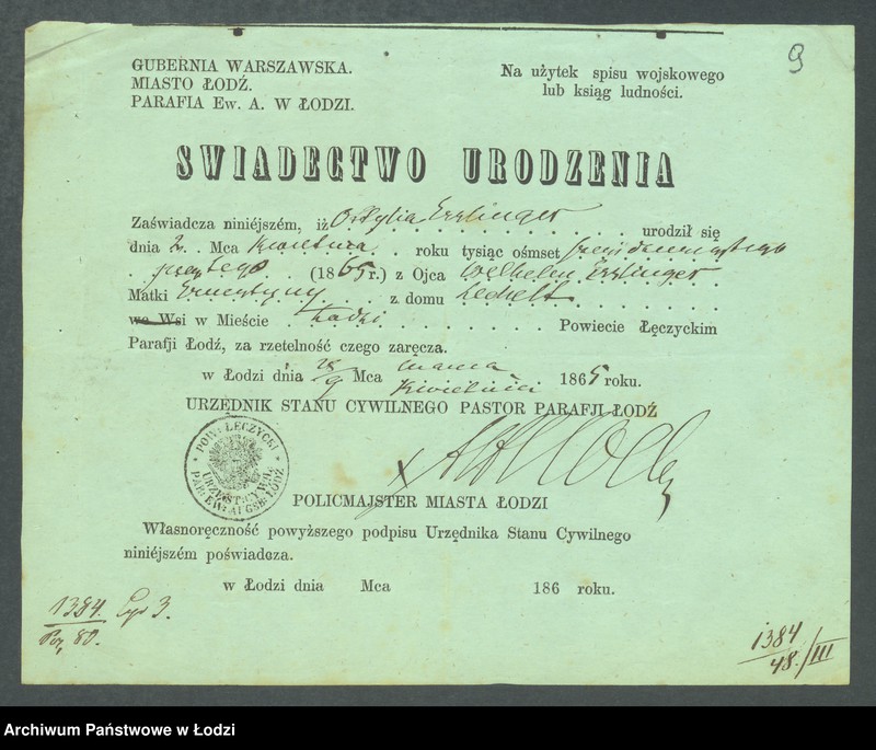 Obraz 11 z jednostki "Dowody metrykalne stałych mieszkańców m. Łodzi nr domu 1384"