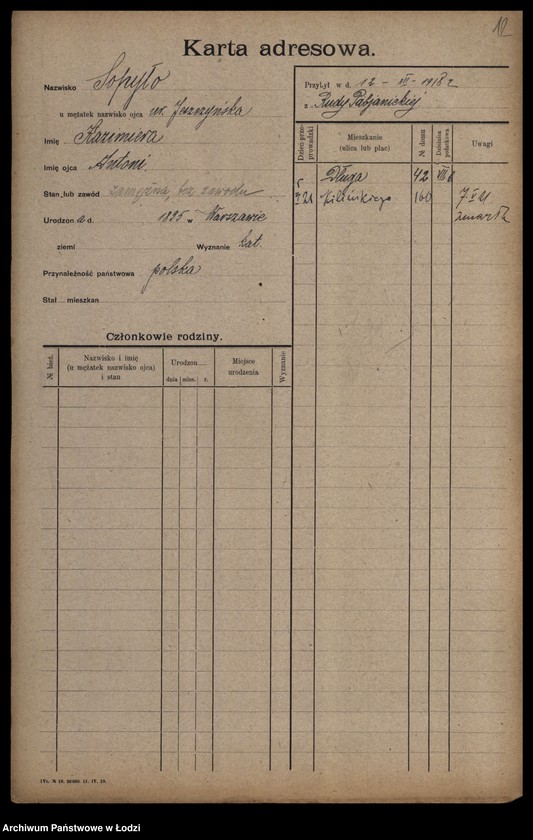 Obraz 14 z jednostki "[Spis ludności Łodzi] Sońka-Sowiński"