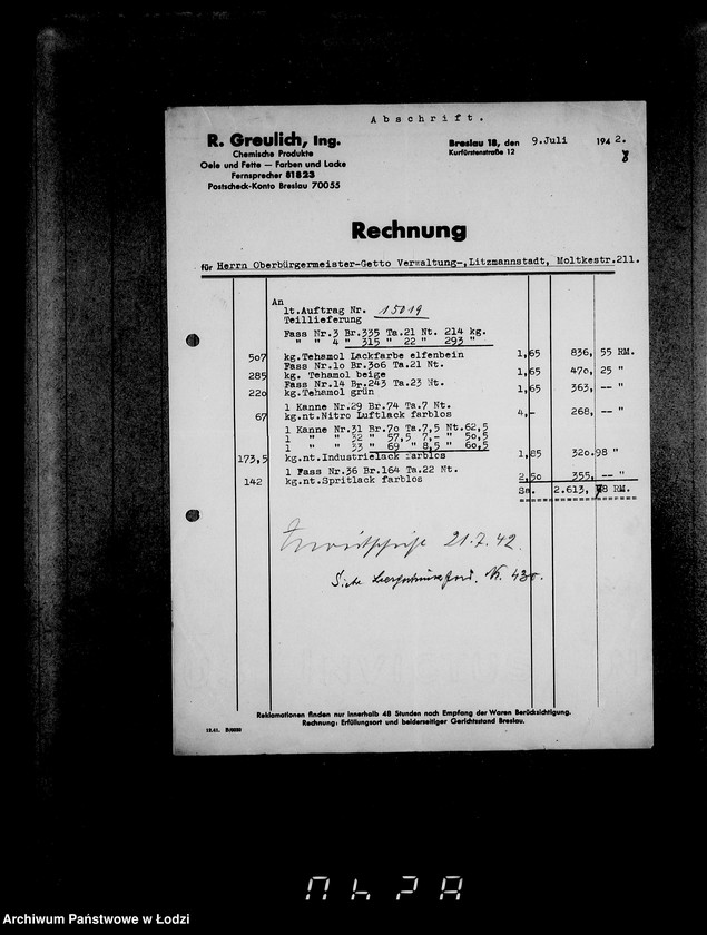 Obraz 12 z jednostki "Aufträge, [Lieferscheinen und Rechnungen] 15006-15019"