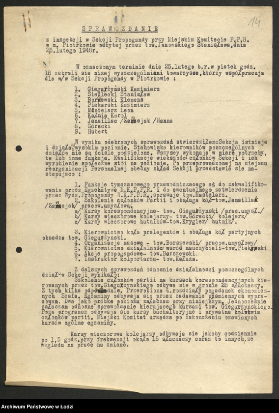 Obraz 15 z jednostki "Szkolenie partyjne - sprawozdania z [inspekcji w powiatach oraz instruktorów powiatowych z działalności]"