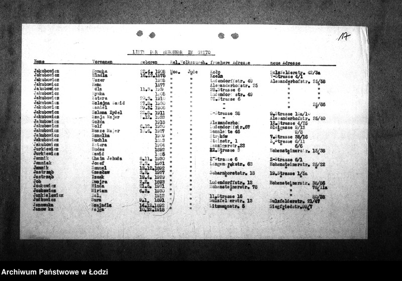 Obraz 20 z jednostki "[Alfabetyczny spis mieszkańców getta. Litera J]"