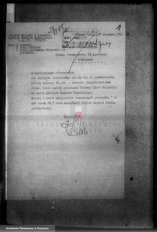 image.from.unit.number "Zatwierdzenie zakładu przemysłowego /prażarni klejów roślinnych/ firmy "Eska" Ignacego Pazoły w Poznaniu"