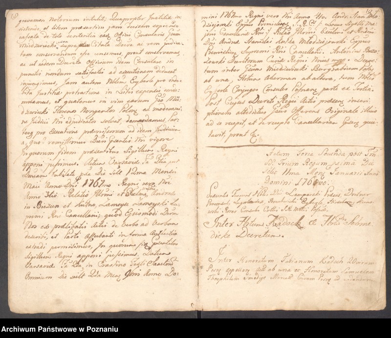 Obraz 13 z jednostki "Prothocollum nobilis officii consularis civitatis SR.Mtis Posnaniae sub notariatu nobilis Francisci Xaveri Prolewicz, SR.Mtis consiliarii, apostolici et officii praesentis notarii in anno domini 1768."