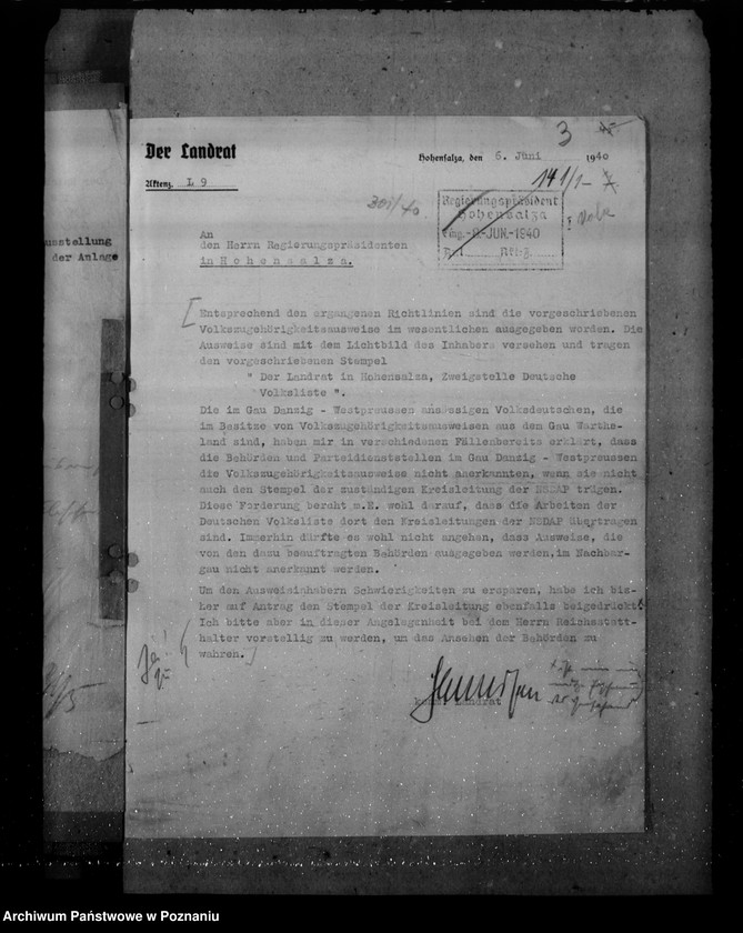 Obraz 7 z jednostki "Zarządzenia i korespondencja w sprawie zaświadczeń o pochodzeniu niemieckim"