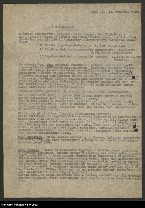 Obraz 18 z jednostki "Współzawodnictwo pracy; protokoły z narad ogólnołódzkich, sprawozdania różnych dyrekcji Centralnego Zarządu Przemysłu Włókienniczego"