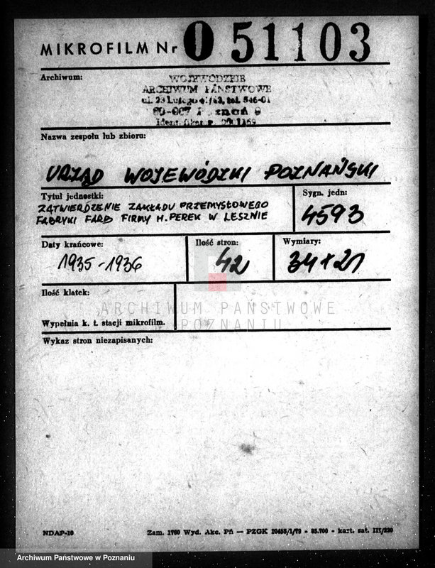 Obraz 1 z jednostki "Zatwierdzenie zakładu przemysłowego /fabryki farb/ Firmy H. Perek w Lesznie"