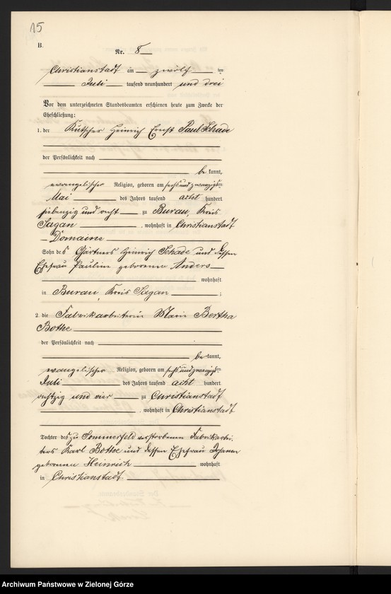 image.from.unit.number "Heiraths-Neben-Register im Standes-Amt Christianstadt a[m] B[ober] Kreis Sorau N[ieder] L[ausitz] pro 1903"