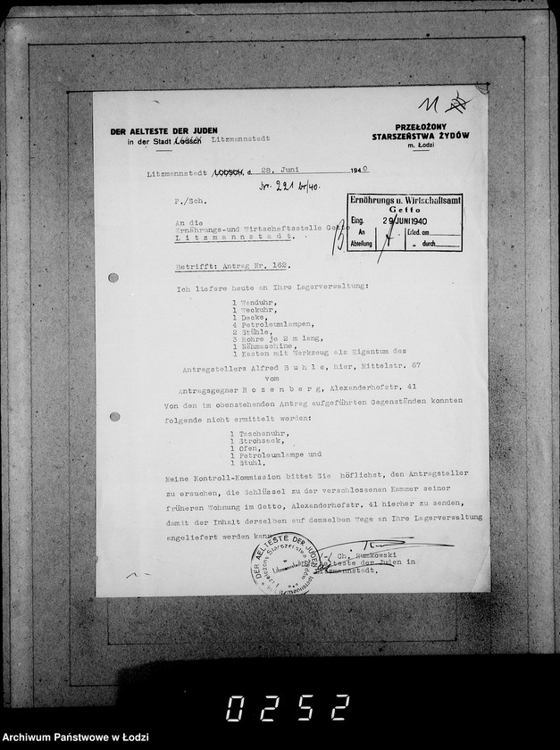 Obraz 15 z jednostki "161-195 [Wnioski ludności nieżydowskiej wysiedlonej z Getta o zwrot rzeczy pozostawionych w dawnym miejscu zamieszkania]"