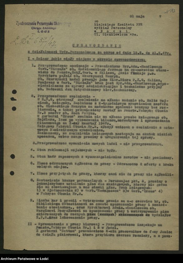 Obraz 14 z jednostki "Sprawozdania personalne w rozbiciu na branże przemysłowe [nadesłane przez centralne zarządy, zjednoczenia i fabryki] t.2"