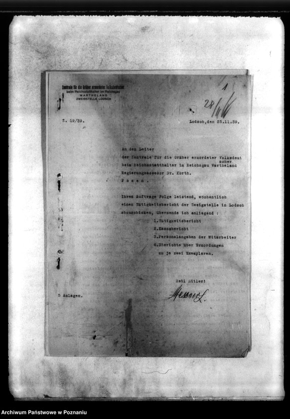 Obraz 4 z jednostki "Akten betr. Fätigkeits- und Fahrt berichte der Zweigrtelle Londreh (Łódź)"